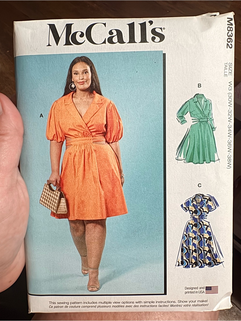 BN UNCUT McCall's 8362 W3 PLUS SIZE SEWING PATTERNS DRESS